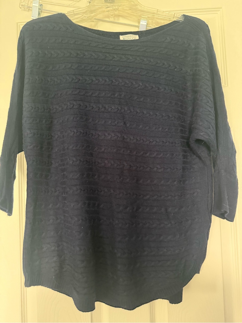 Market & Spruce Navy Cable-Textured Crewneck Sweater